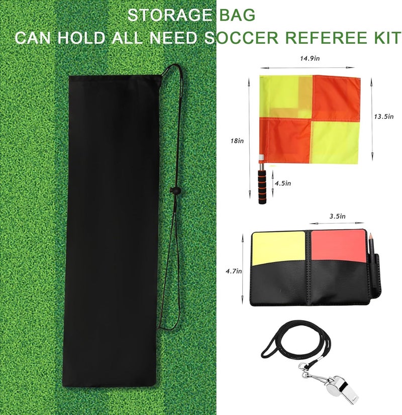 redgino Store Soccer Referee Kit 2 Pcs Checkered Linesman Soccere Flags, Red Yellow Ref Cards with Notebook and Pencil,Coach Stainless Steel Whistles with Storage Bag - Image 3